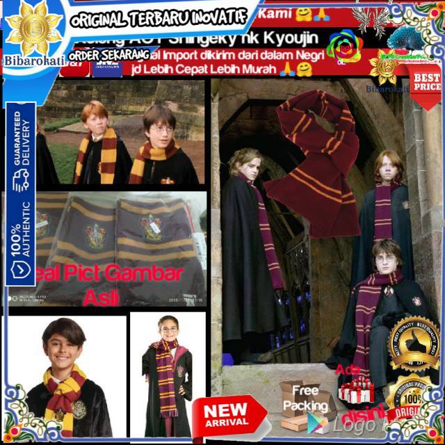 Grosir (SSC) Scarf Syal Rajut film Harry Potter Gryffindor Logo Bordir terbaik Premium Termurah