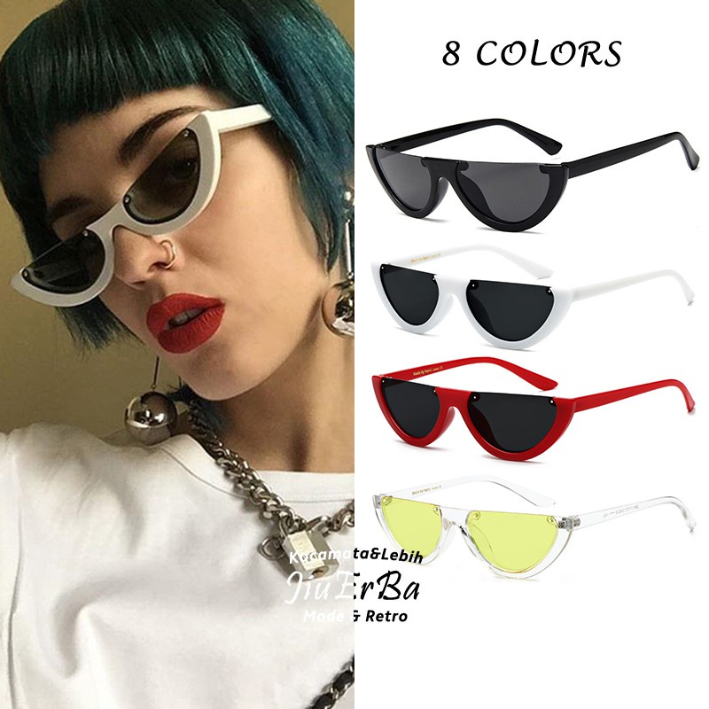 Kacamata Hitam LAGI TRENDY Model Setengah Bingkai Mata Kucing Cat Eye Untuk Wanita Pria Cool Viral Oval Half Frame Sunglasses  Kaca Mata Semangka Fashion Korea KCH18