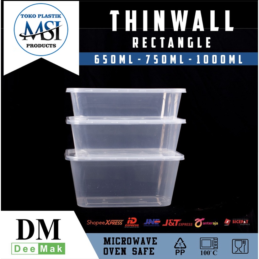 Thinwall/Food Container Rec 500ml-650ml-750ml-1000ml | Thinwall Persegi Panjang | Harga diatas adalah harga per Lbr (Wadah + Tutup) |