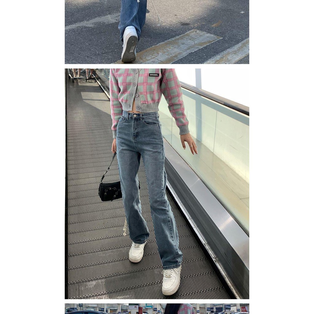 Suhao Microflared Jeans Wanita Musim Semi dan Musim Gugur Baru Spice Girl Tinggi Pinggang Lurus Terlihat Slim Tinggi Band