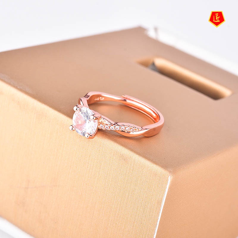 [Ready Stock]18K Rose Gold Moissanite Four-Claw Open Ring for Women