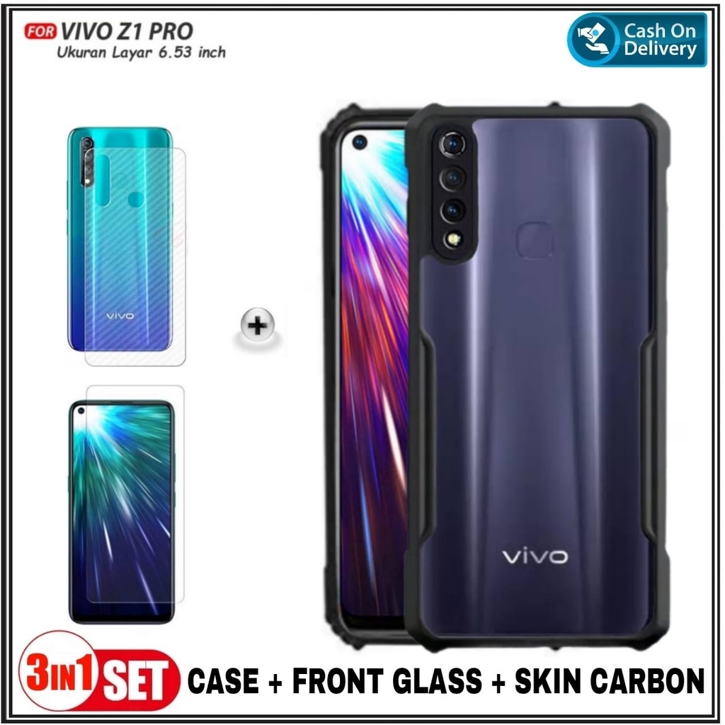 Paket 3IN1 Case Vivo Z1 PRO Soft Hard Fusion Transparan Casing