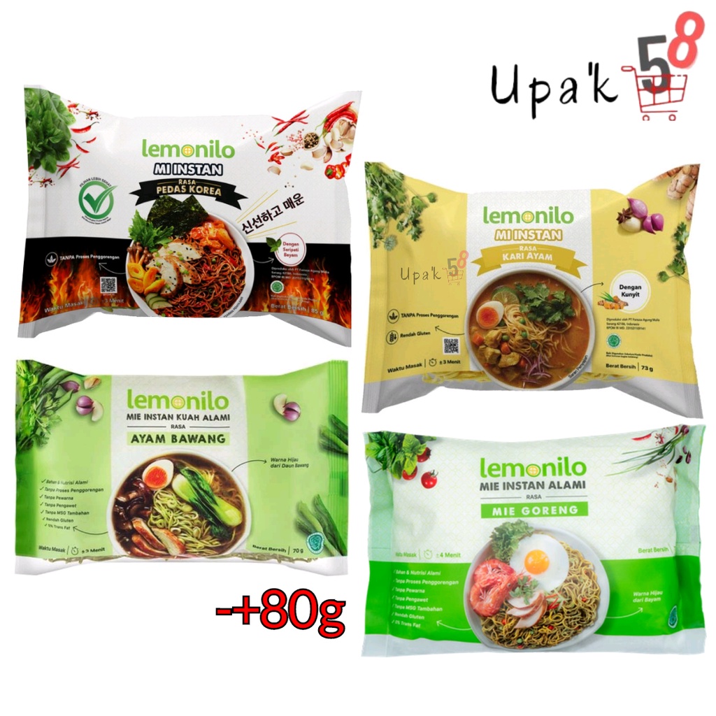 

Lemonilo Mie Instan (80gr) - ( Goreng - Kari - Pedas Korea - Ayam Bawang ) / Mie Instan