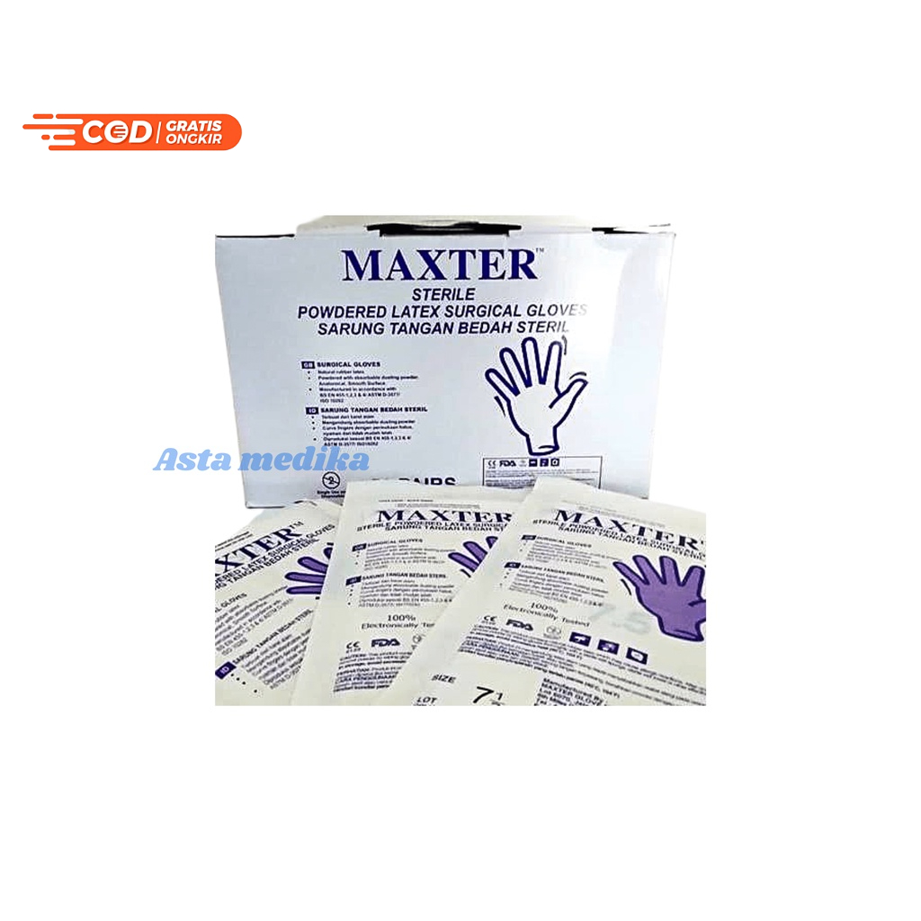 Maxter Surgical Glove Steril 6  6.5  7  7.5  8 Sarung Tangan Bedah Steril Maxter Surgical Gloves Powdered Sarung Tangan Medis