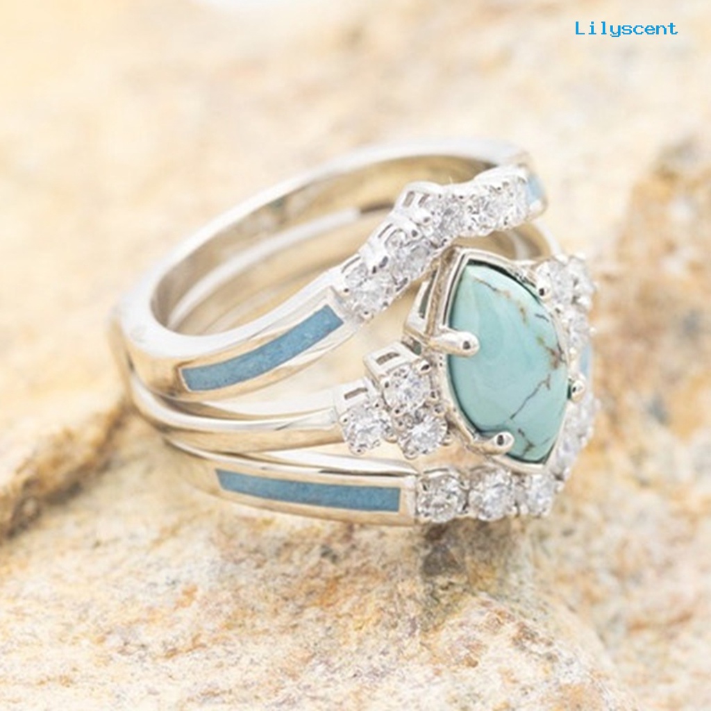 3pcs / Set Cincin Batu Turquoise Imitasi Untuk Wanita