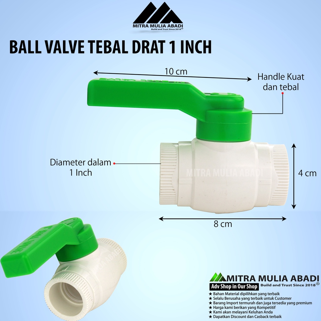 Ball Valve Pvc TEBAL 1&quot; Stop Kran l Keran Pipa