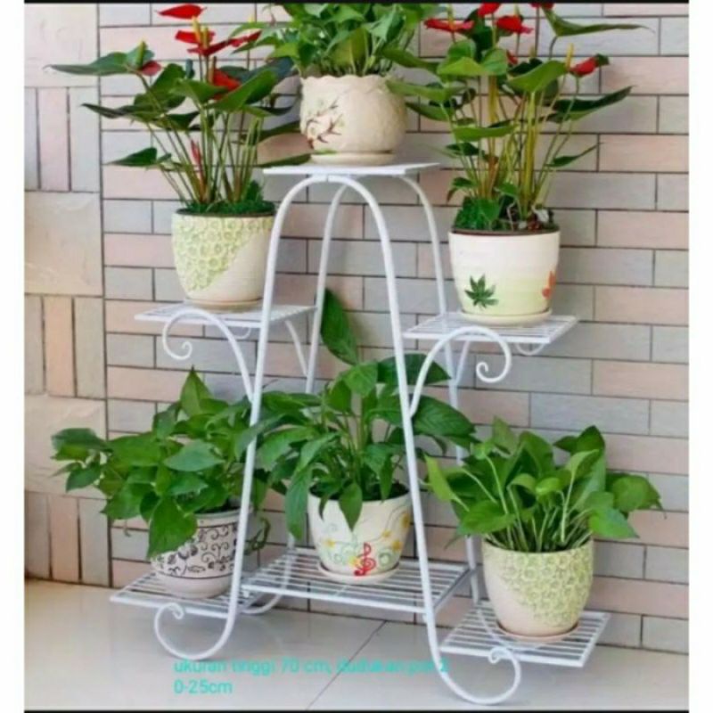 Standing rak pot bunga susun 6 warna putih