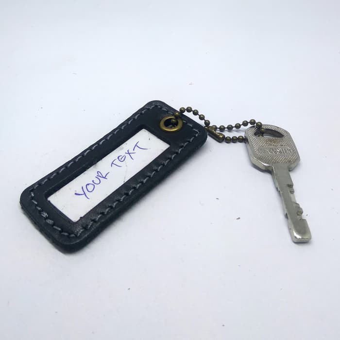 Gantungan kunci nama kulit asli name tag keychain label hitam PHKC208