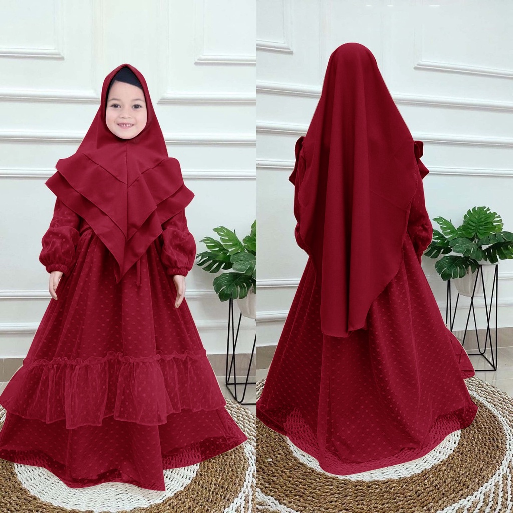 REAL PICT SYARI EMILY KID FREE KRUDUNG PREMIUM 3-11 TAHUN/GAMIS ANAK TILE DOT PROMO GOOD QUALITY