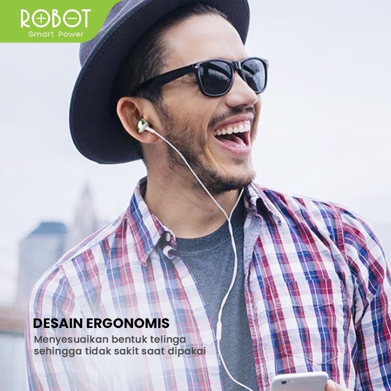 ROBOT Headset handfree hanset RE801 Wired Earphone Bass Android iPhone Original - Garansi 1 Tahun