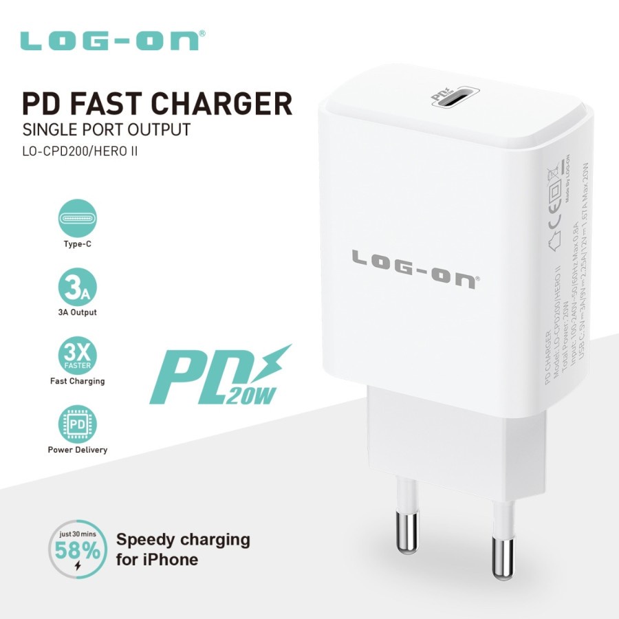 ADAPTOR CHARGER LOG ON LO-CPD600 LO-CPD500 GaN LO-CPD300 LO-CPD200 HERO II - ADAPTOR C TO C SUPER QUICK CHARGER