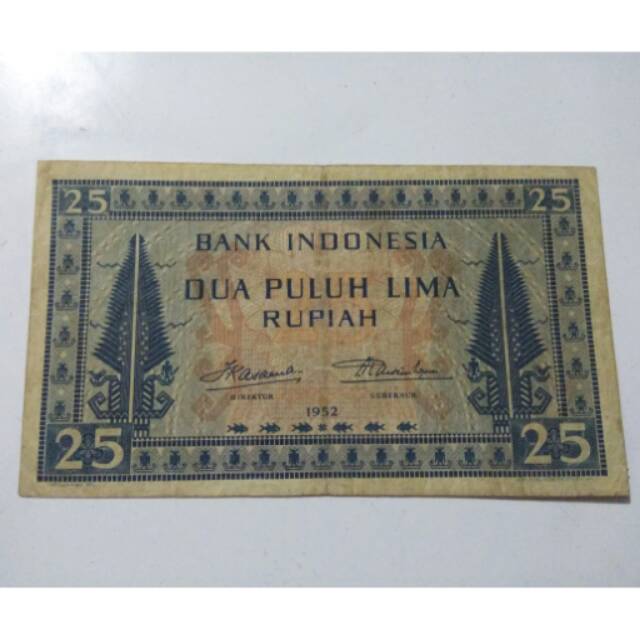 Uang 25 rupiah budaya thn 1952 VF utuh