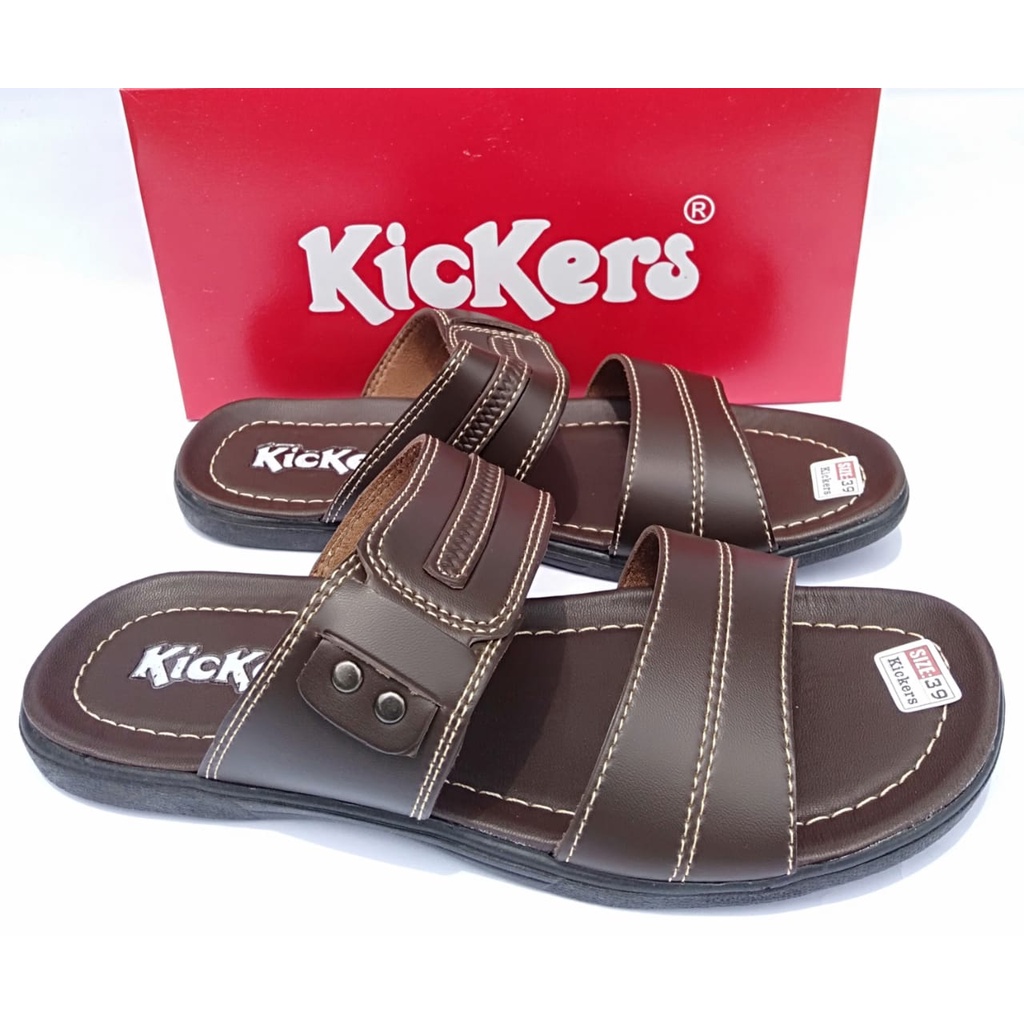 Sandal pria kickers selop kulit sintetis slide slop original casual kasual dewasa cowok terbaru murah keren kekinian berkualitas gratis ongkir COD