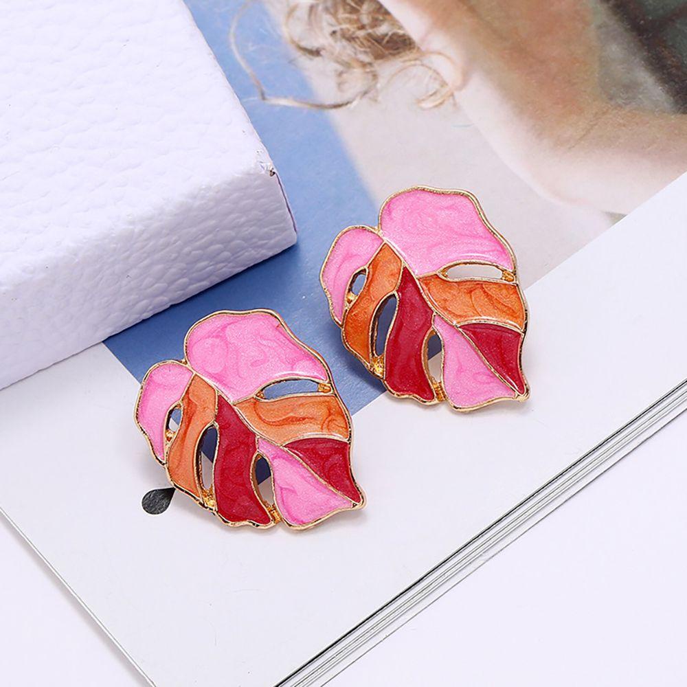 Solighter Turtle Leaf Earrings Dripping Oil Sen Series Aksesoris Perhiasan Ear Studs