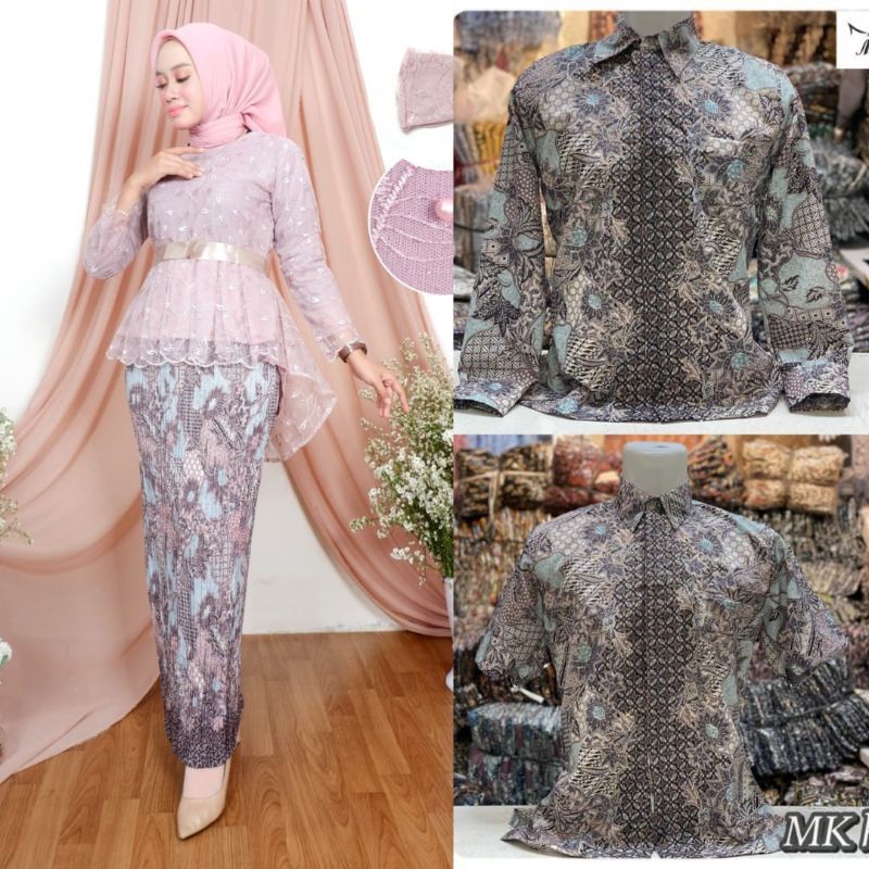 couple kebaya modern/couple tunangan/kebaya tulle/kemeja batik