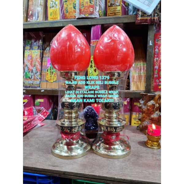 Lampu Altar Puja Sembahyang Buah Peach Kuningan Taiwan 50 cm