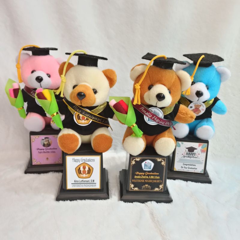 Piala Boneka Wisuda Premium | Trophy Boneka Bunga dan Selempang