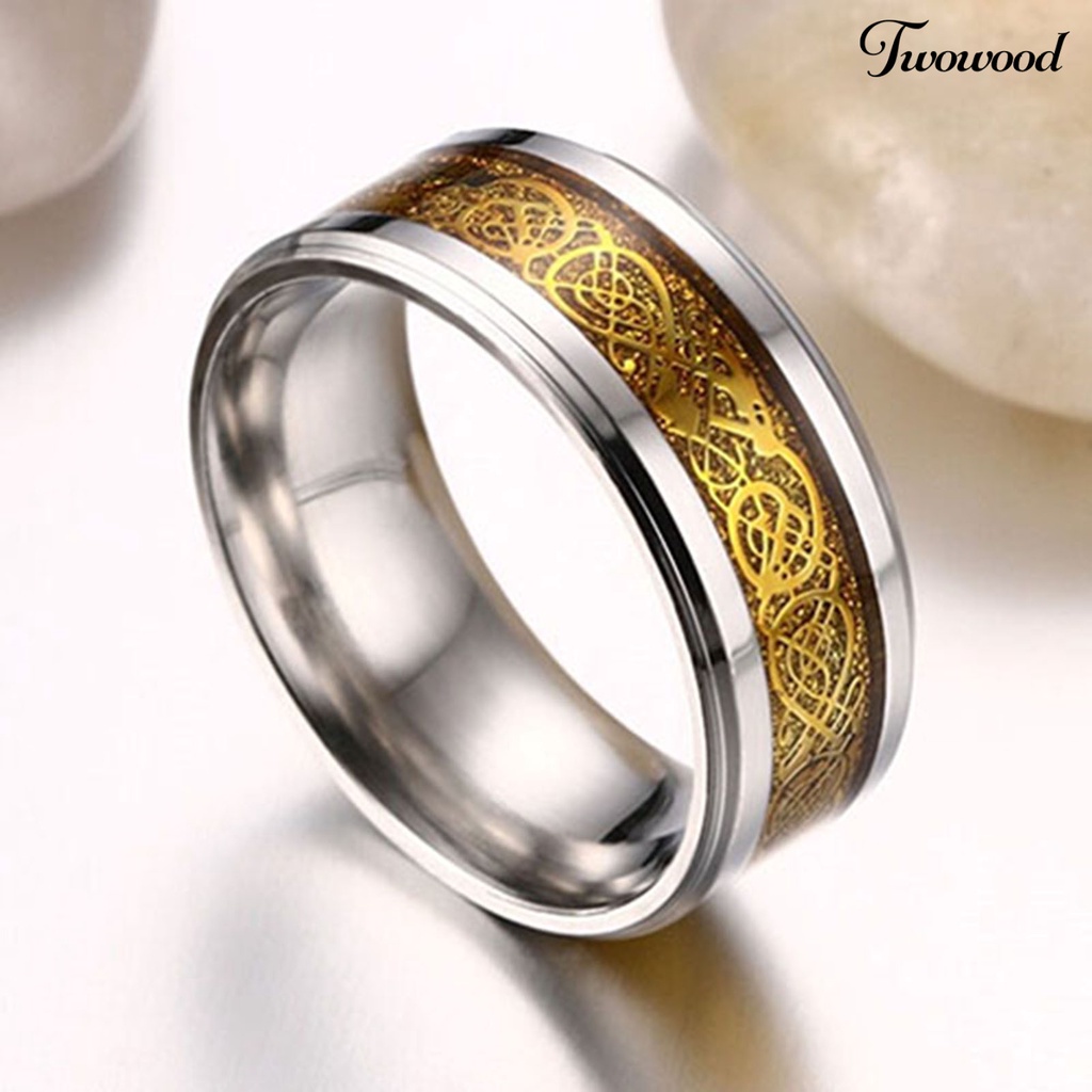 Cincin Bahan Titanium Steel Motif Naga Untuk Unisex