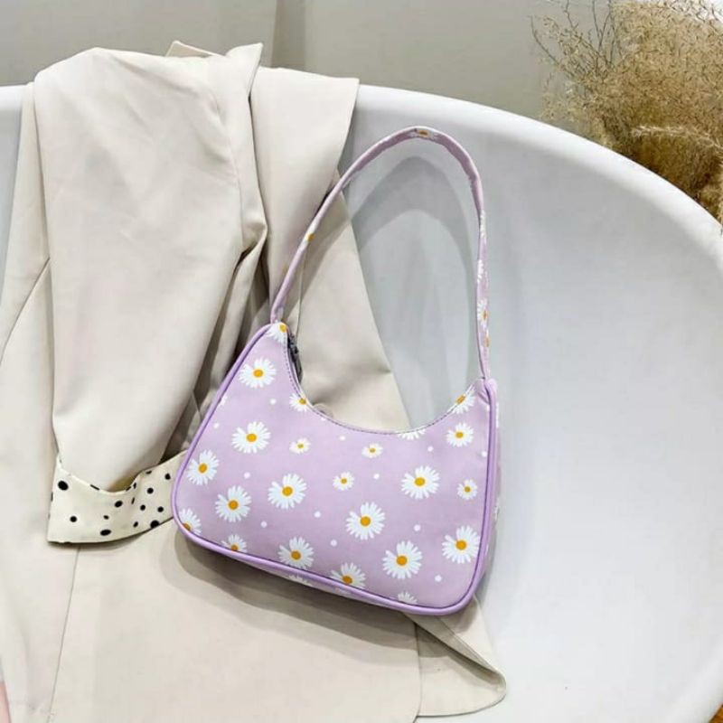 dem_sare - GDS013 JESLIN Tas Wanita Shoulder Bag klasik tekstur fashion bunga daisy Tas Bahu Wanita Korean Style