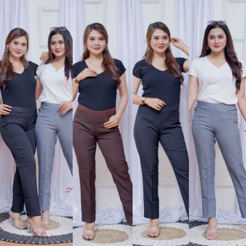 CELANA KERJA WANITA PINGGANG KARET PREMIUM CELANA PANJANG WANITA MURAH BANGET