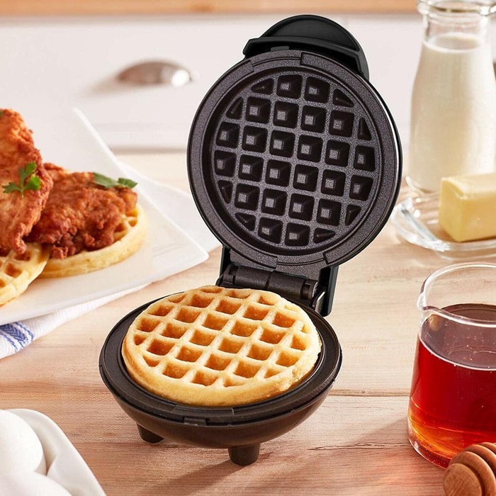 Waffle Mini Maker Model Bulat Electric Toaster Panggang Non-Stick 350W 4Inch