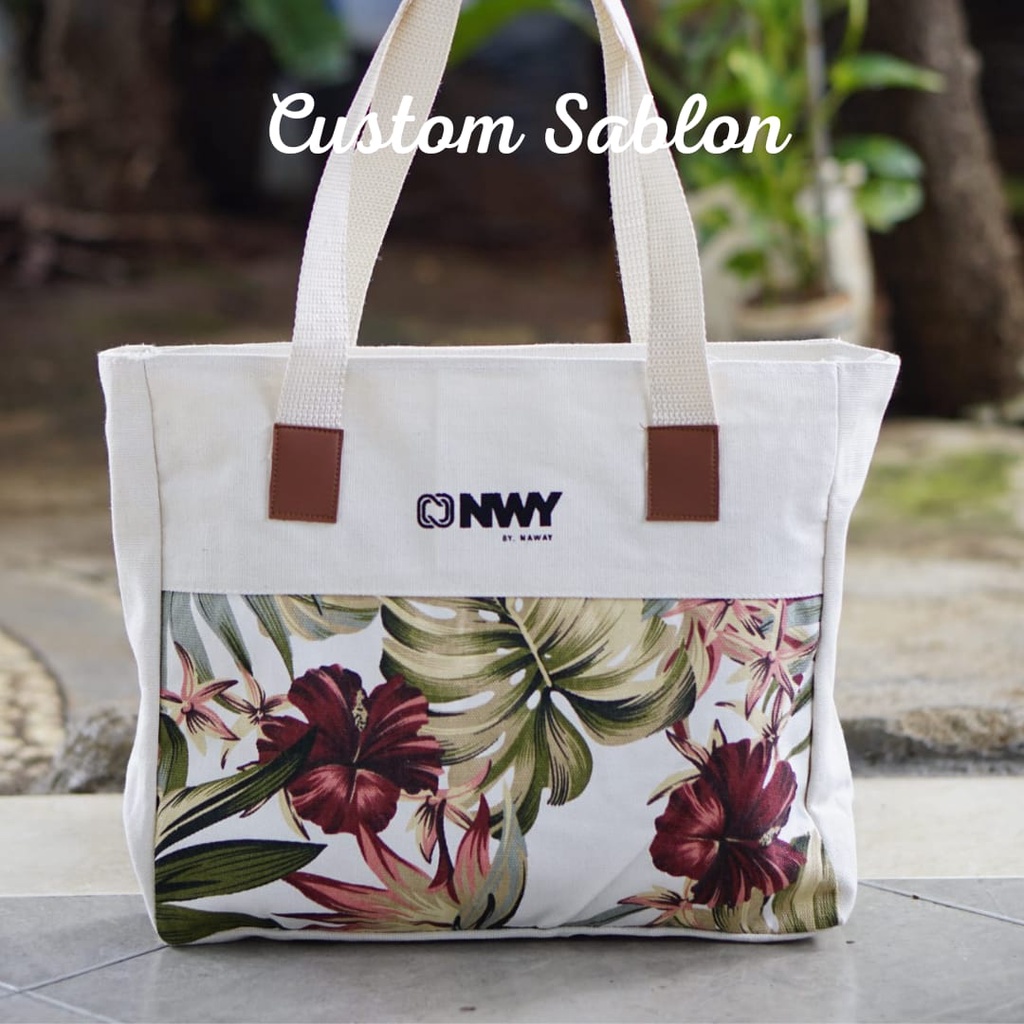 Tote Bag Kanvas Resleting Tas Totebag Canvas Wanita Untuk Kuliah Belanja Seminar Souvenir Bisa Custom Sablon