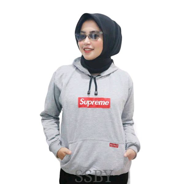 PROMO jaket switer hoodie supreme wanita cewek logo bordir abu merah hitam pink