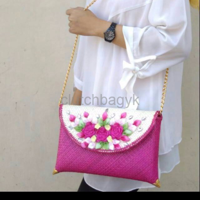 CLUTCH BAG bunga setengah lingkaran BESAR plus RANTAI