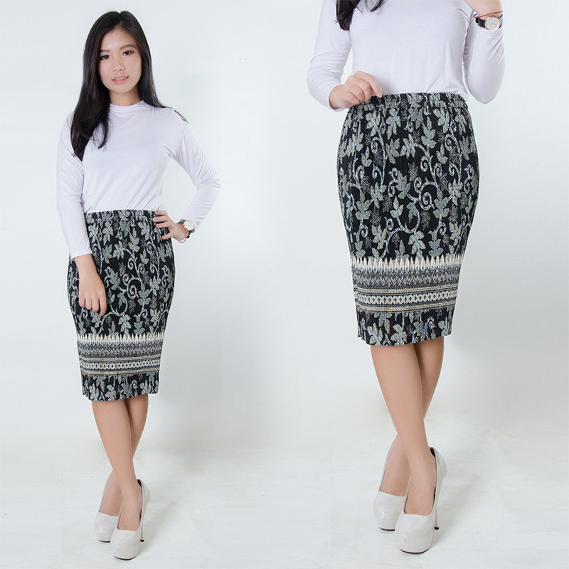 SB Collection Rok Plisket Hariati Pendek Midi Batik Jumbo Wanita