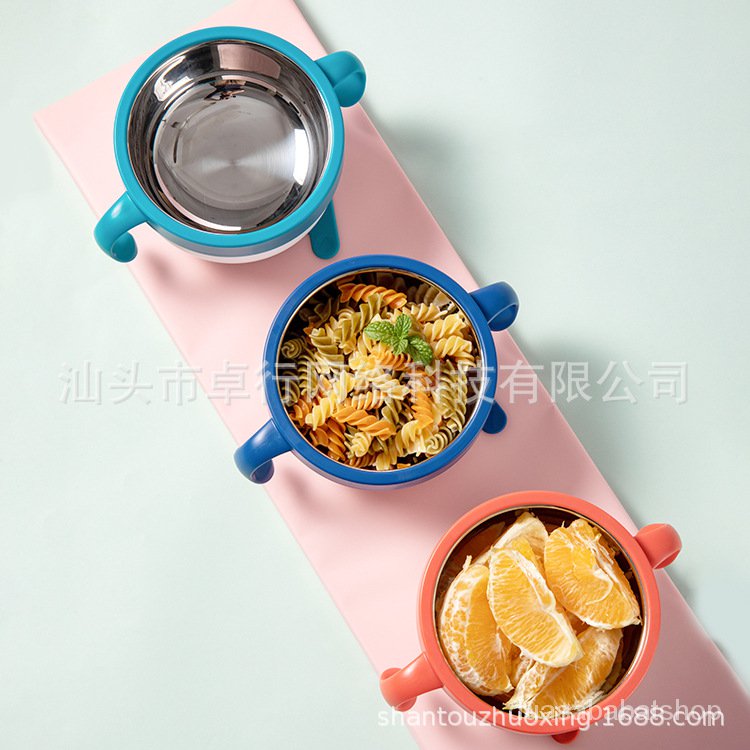 Baby316Stainless Steel Water Bowl Children's Bowl Feeding Tableware Baby Heated Sucker Bowl Anti-Sca