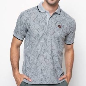 100% Original Nevada Polo Shirt Full Print Leaves - Misty Medium Grey