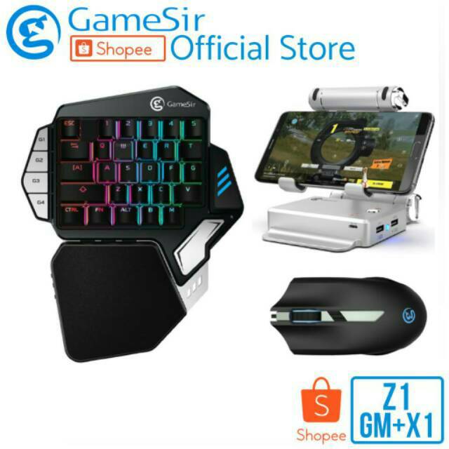 Paket GameSir Z1 + X1 + GM100 - Keyboard Single/One Hand & BattleDock & Mouse Gaming
