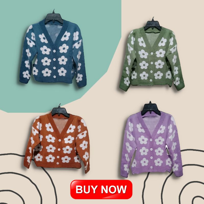 sweater rajut cardigan flower anak perempuan