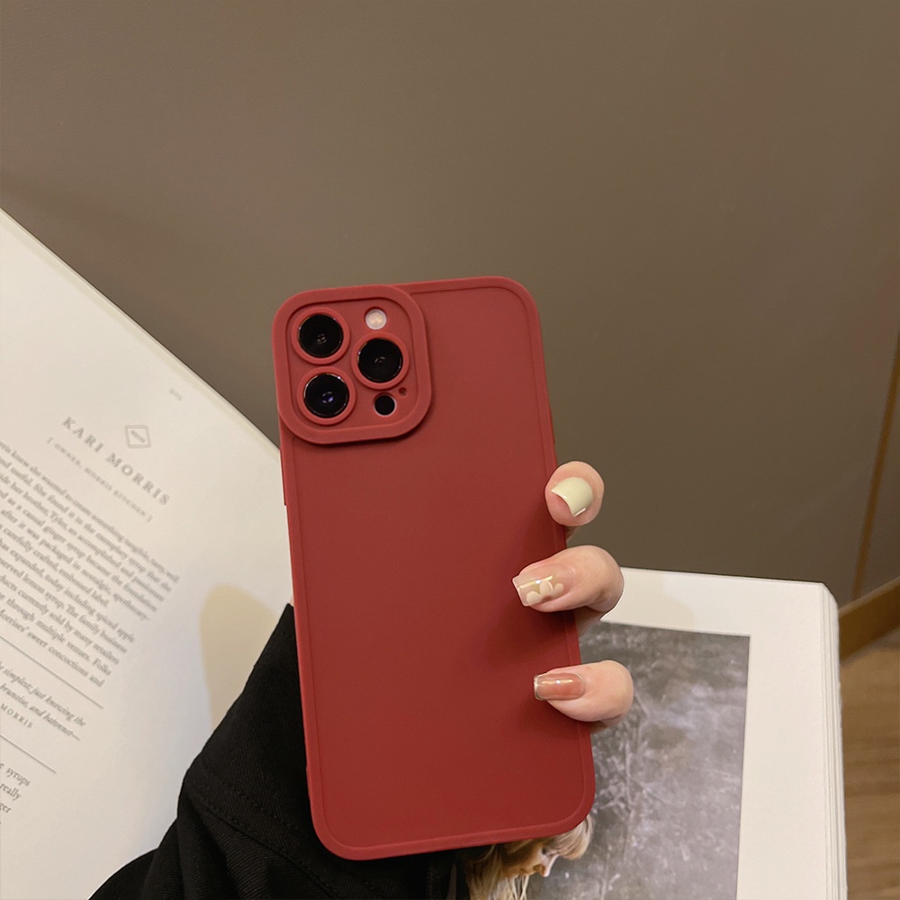 IPHONE Wine Red Solid Color Silikon Pelindung Ponsel Cover Untuk Iphone7 8 PLUS X XR XS 11 12 13 14 MINI PRO MAX SE 2020 Soft Cases