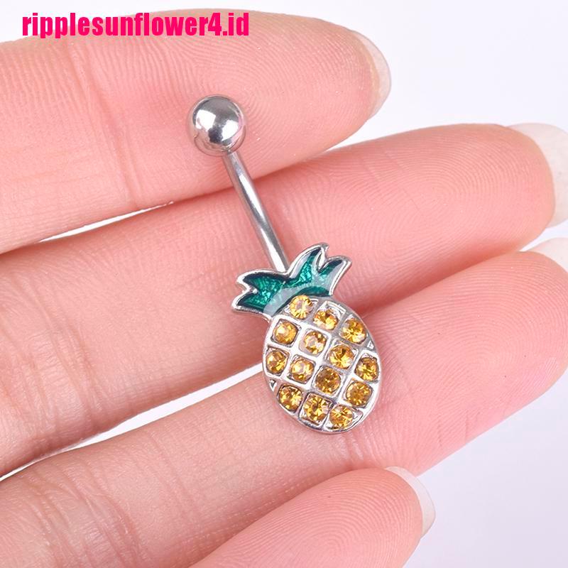 Anting Tindik Perut / Pusar Bahan Baja Model Nanas Dengan Kristal Untuk Wanita