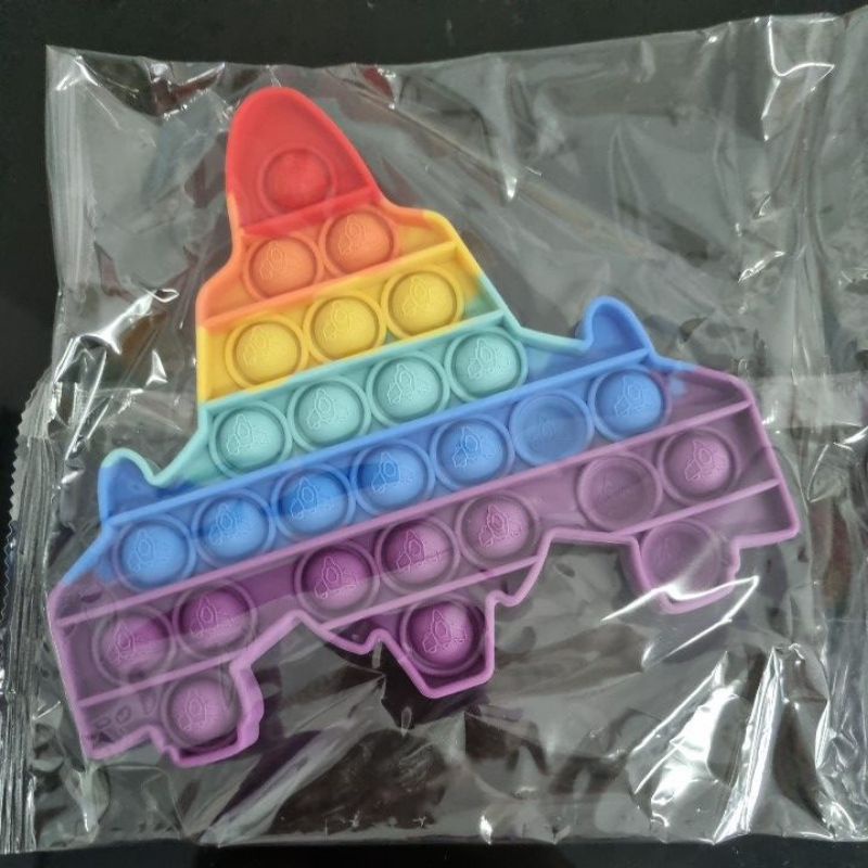 POP IT FIDGET TOY mainan penghilang stress relief kids kualitas 3d embos premium / MAINAN POP IT TIK TOK ANAK-Pesawat rainbow