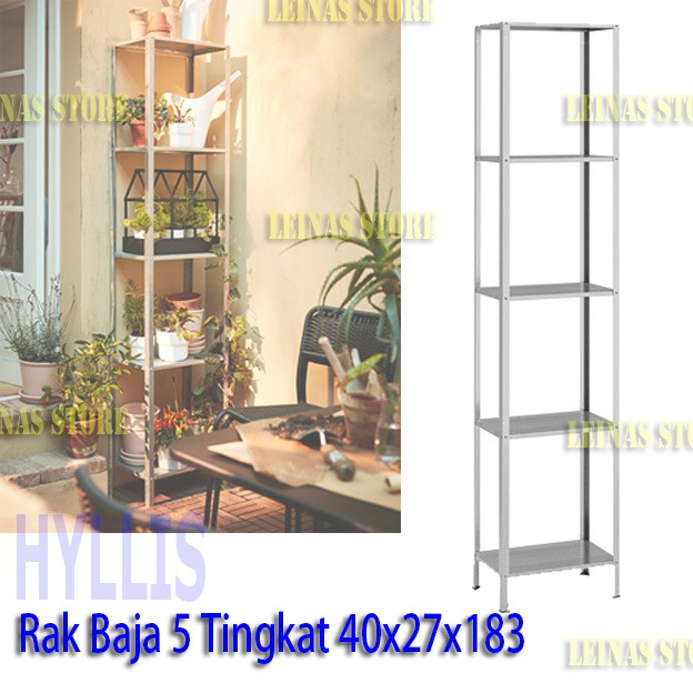 Rak Baja 5 Tingkat Baja Dalam/Luar Ruang / Rak 5 tingkat Serbaguna Silver 40x27x183