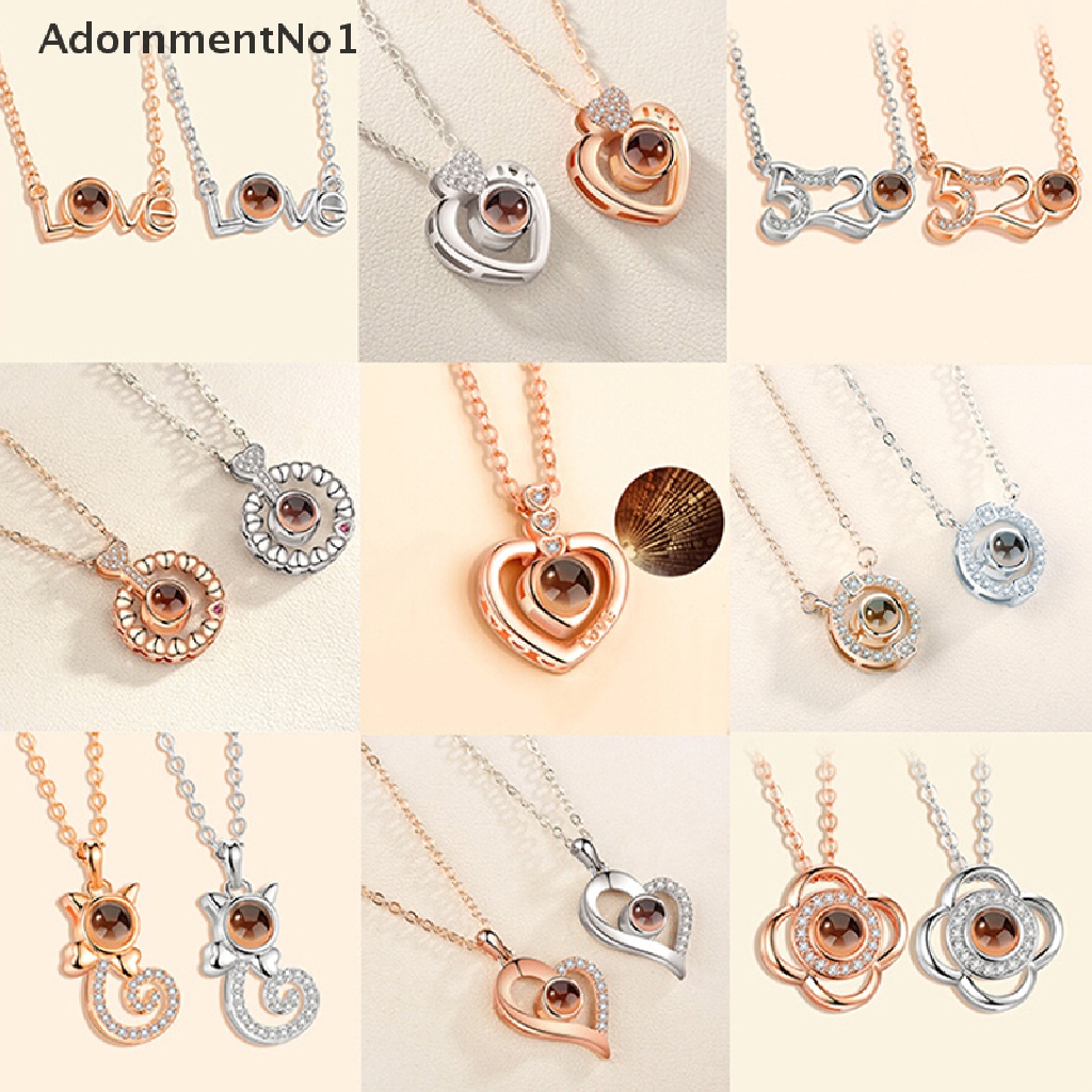 (AdornmentNo1) Kalung Rantai Liontin Proyeksi I LOVE YOU Dalam 100 Bahasa Untuk Wanita