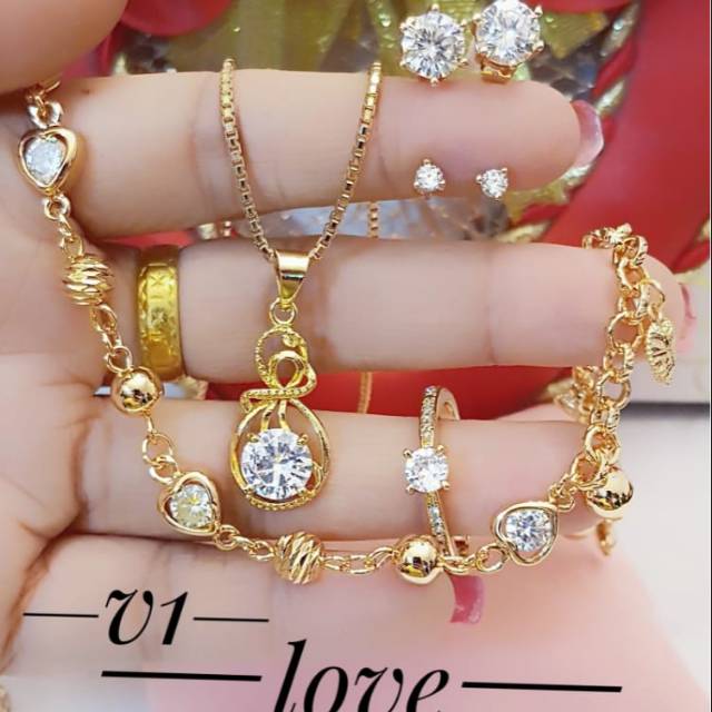  Xuping  set perhiasan  kalung gelang cincin anting lapis 