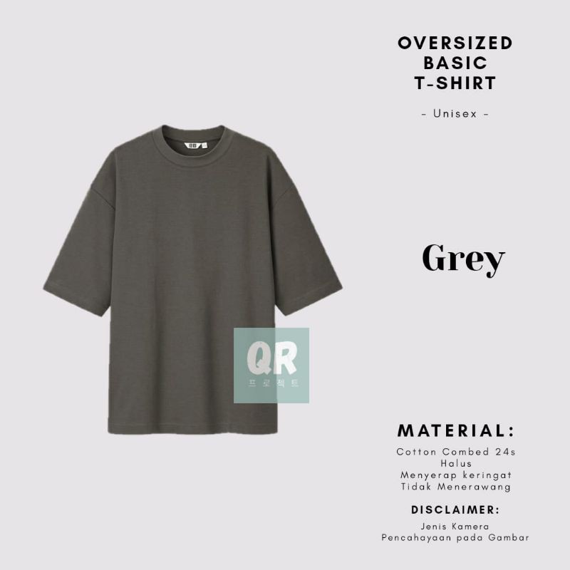 KAOS POLOS OVERSIZE UNISEX COTTON COMBED 24S PREMIUM OVERSIZED TSHIRT-Grey