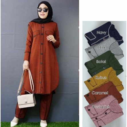 Baju Lebaran 2022 Ardina Set Long Tunik Setelan Crinkle Setelan Cringkel Jumbo Ld 125 Setelan Rempel