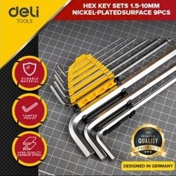 Kunci L Panjang Chrome Vanadium DELI  EXTRA LONG BALL POINT HEX KEY SET 9 Pcs