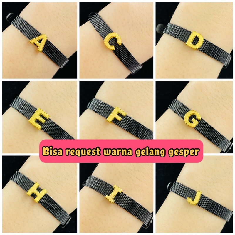 Gelang gesper with liontin emas 16K huruf kapital