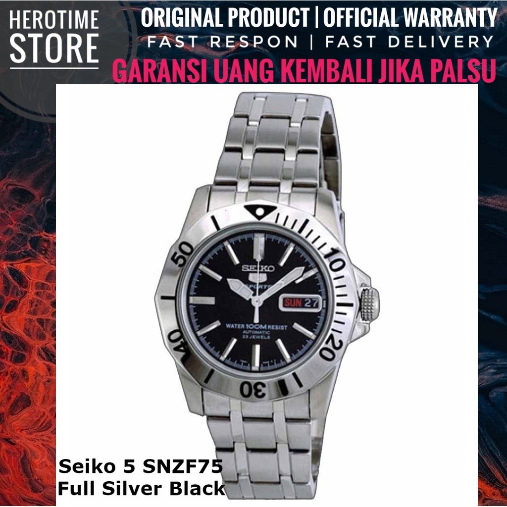 Jam Tangan Seiko 5 SNZF75 Full Silver Black Garansi Resmi ORIGINAL