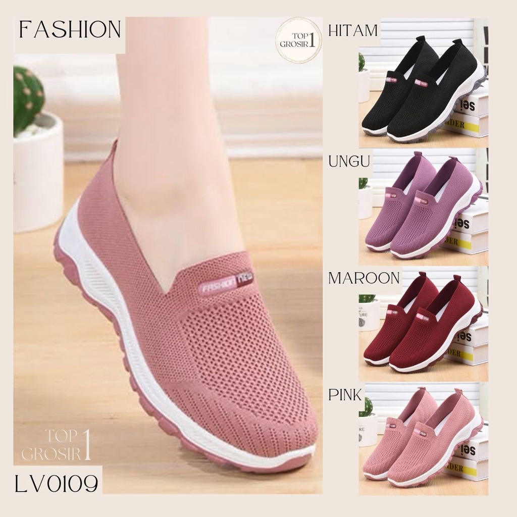 TOPGROSIR LV0109 Sepatu Slip On Wanita Import Sepatu Kerja /Sepatu Kerja Kanvas Lentur