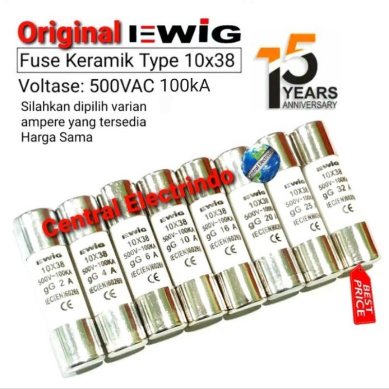 Fuse Keramik 10×38 EWIG 500VAC 100kA Fuse sekering Silinder.