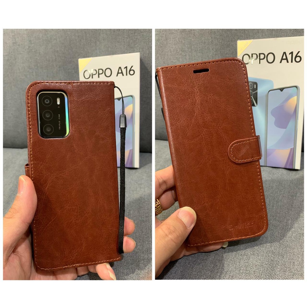 Oppo A16 Case Flip Cover Leather Case Wallet Dompet Sarung Buku Oppo A16