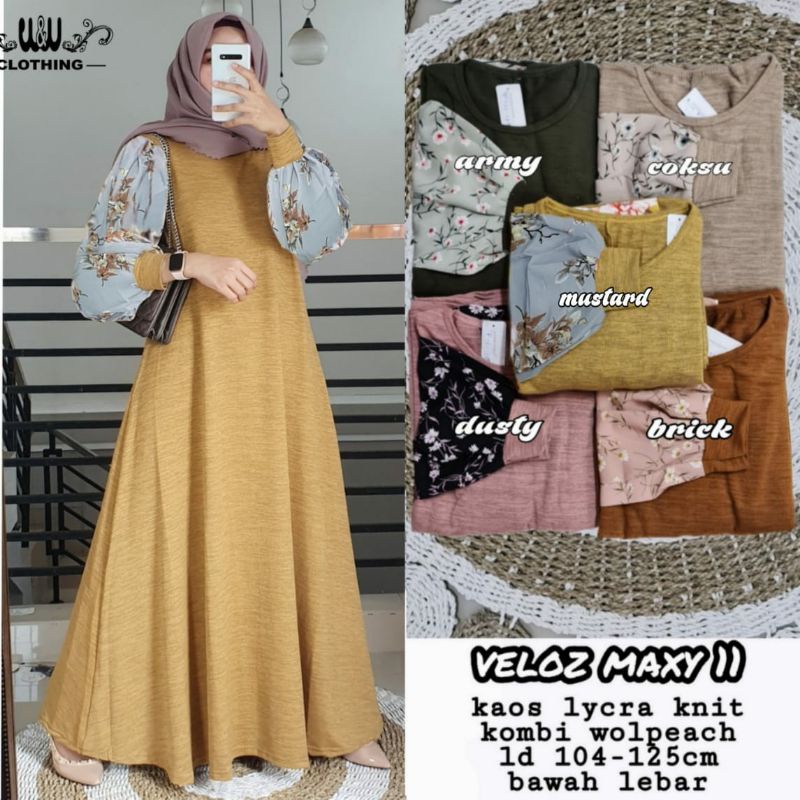 VELOZ#11 MAXY BAJU GAMIS POLOS LENGAN BALON KAOS LYCRA KNIT LD 104-125 GAMIS MUSLIM WANITA TERBARU