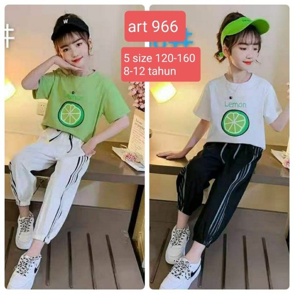 Setelan Impor Anak Cewek Lemon Baju Kaos Stelan Perempuan Korea Remaja Fashion Kekinian