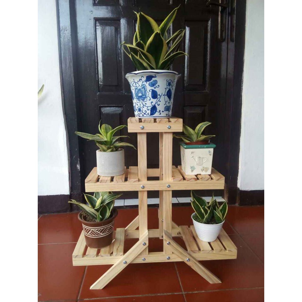 Rak Pot Unik 3 Susun Bahan Kayu Jati Belanda Untuk Kaktus Dan Anggrek